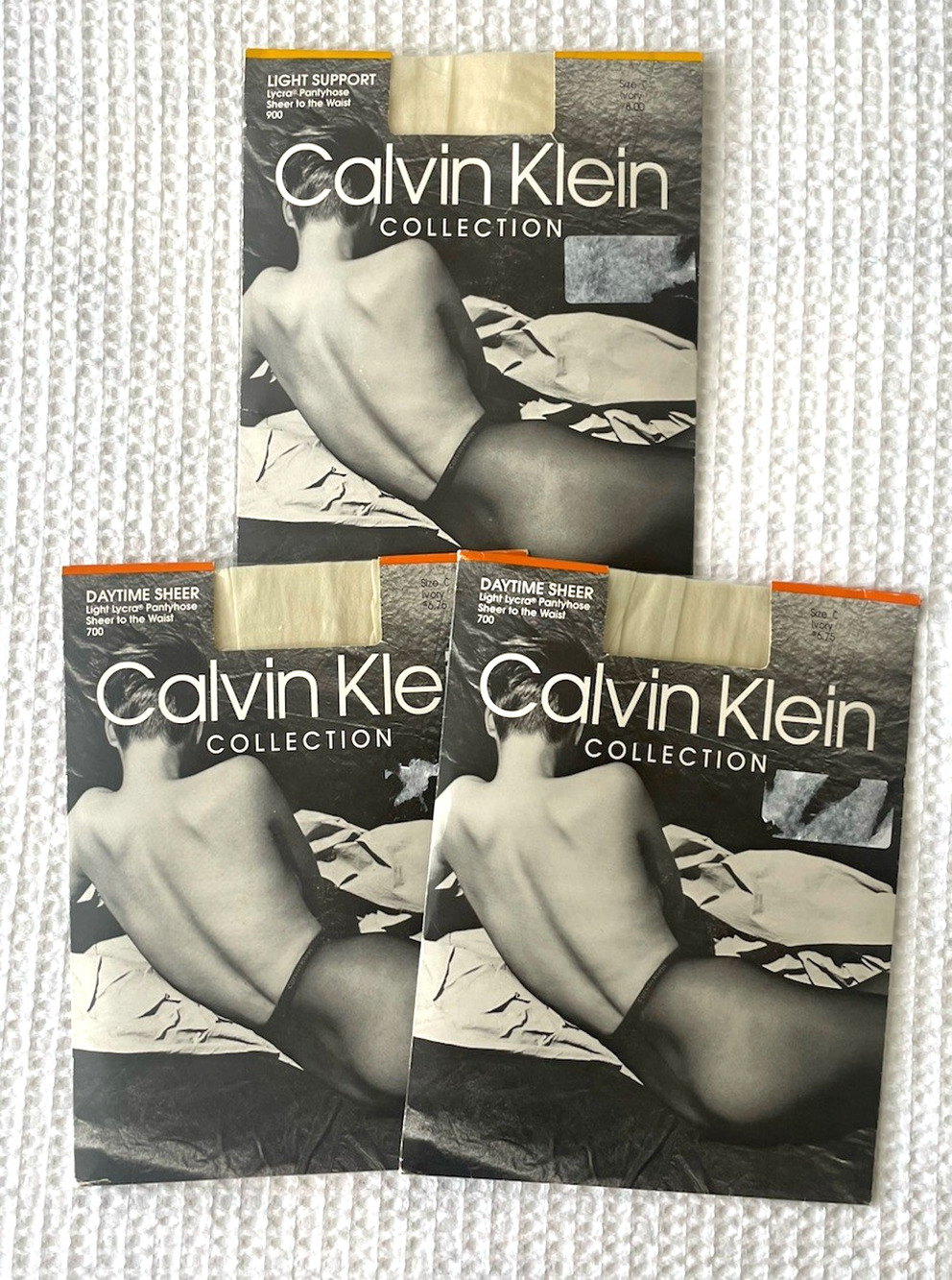 NWT Vintage 90s Calvin Klein Collection Ivory Pantyhose Size C Hosiery